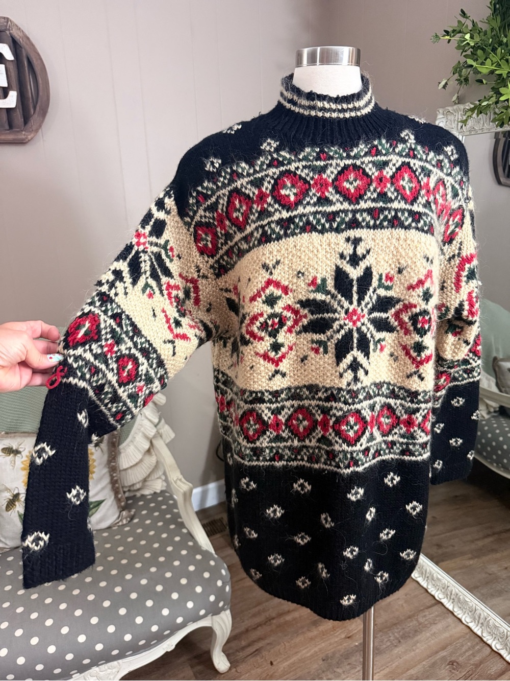 Vintage Croft & Barrow Fair Isle Nordic Mock Neck Sweater XL Wool Blend - Picture 13 of 14